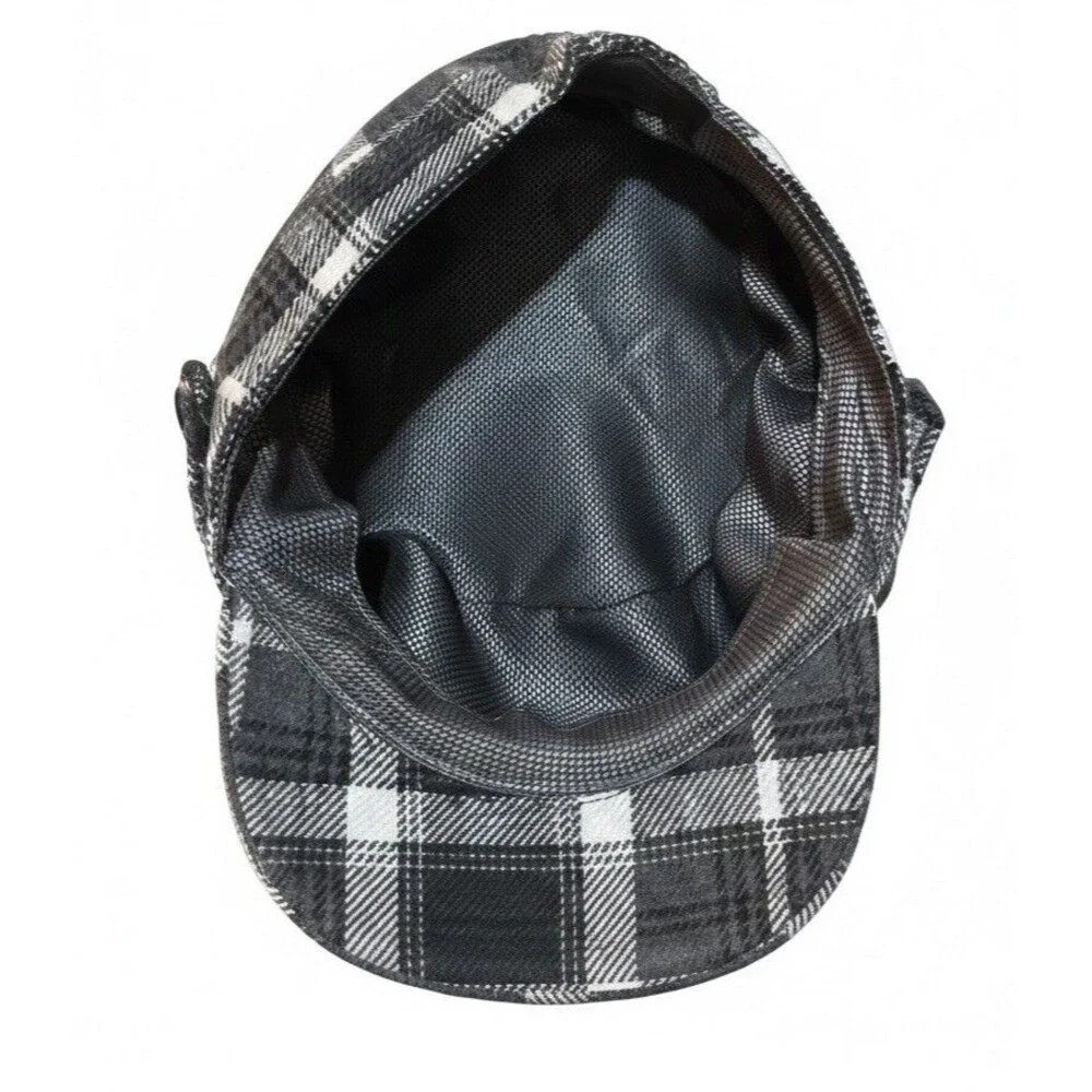 Scala Pronto Hat One Size Plaid Newsboy Cabbie Black White Baker Boy Vintage